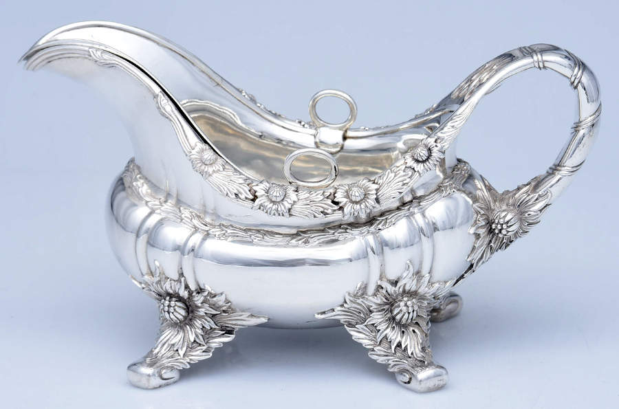 Chrysanthemum (Strl, 1880, Hlwr, 925-1000, FloralEdge) Sauce Boat & Liner by Tiffany & CO SILVER-1