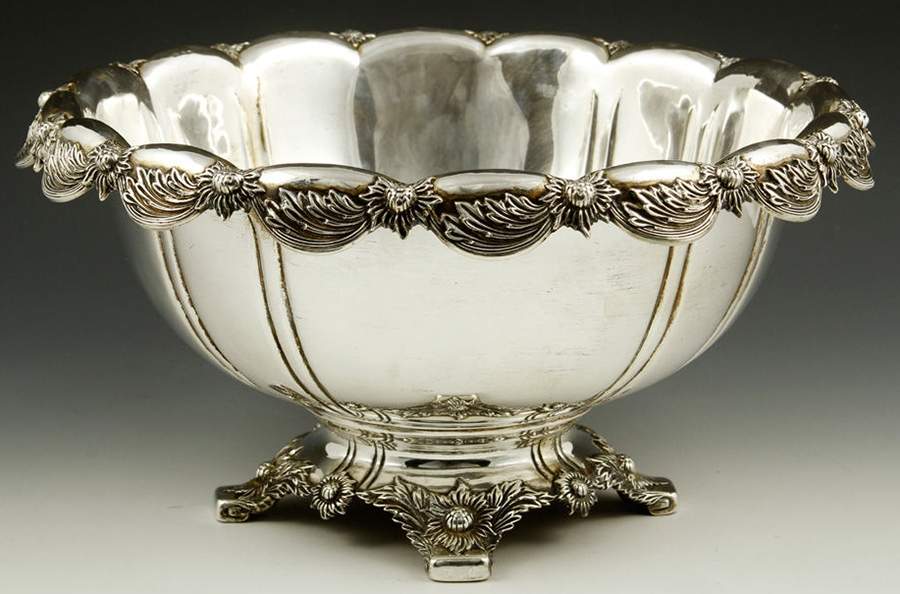 Chrysanthemum (Strl, 1880, Hlwr, 925-1000, FloralEdge) 12" Round Footed Centerpiece by Tiffany & CO SILVER-1