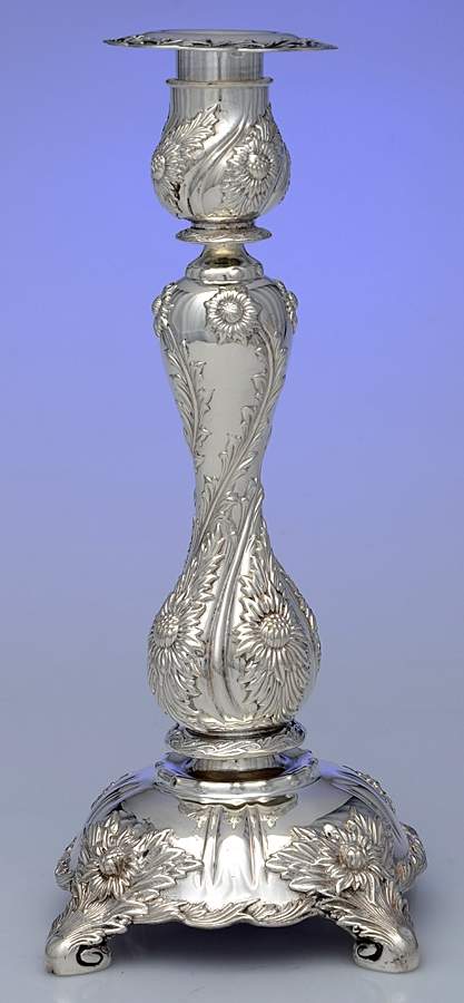 Chrysanthemum (Strl, 1880, Hlwr, 925-1000, FloralEdge) Candlestick with Bobeche by Tiffany & CO SILVER-1