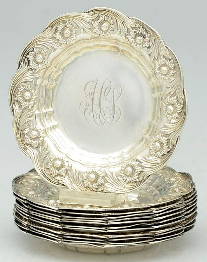 Chrysanthemum (Strl, 1880, Hlwr, 925-1000, FloralEdge) Butter Pat - Set of 12 by Tiffany & CO SILVER-1