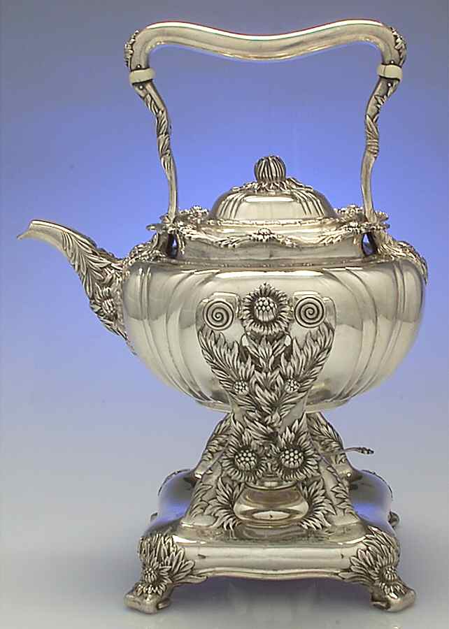 Chrysanthemum (Strl, 1880, Hlwr, 925-1000, FloralEdge) Kettle, Stand & Burner by Tiffany & CO SILVER-1