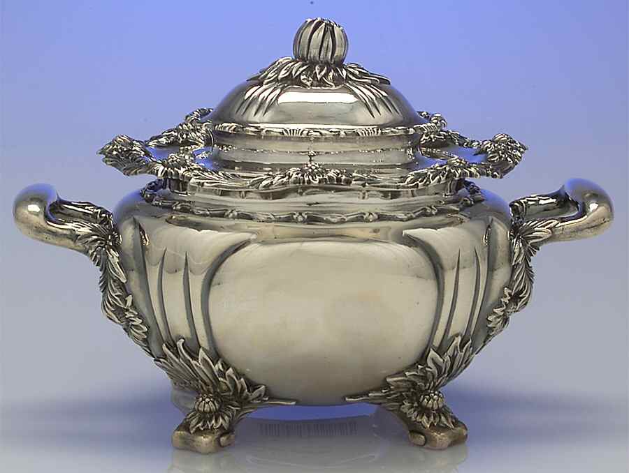 Chrysanthemum (Strl, 1880, Hlwr, 925-1000, FloralEdge) Sugar Bowl & Lid by Tiffany & CO SILVER-1