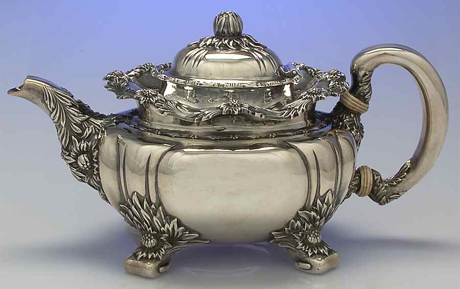 Chrysanthemum (Strl, 1880, Hlwr, 925-1000, FloralEdge) Teapot by Tiffany & CO SILVER-1