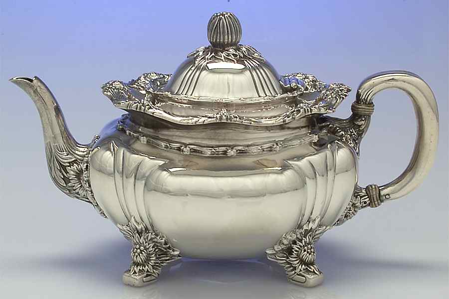 Chrysanthemum (Strl, 1880, Hlwr, 925-1000, FloralEdge) Demi Teapot by Tiffany & CO SILVER-1