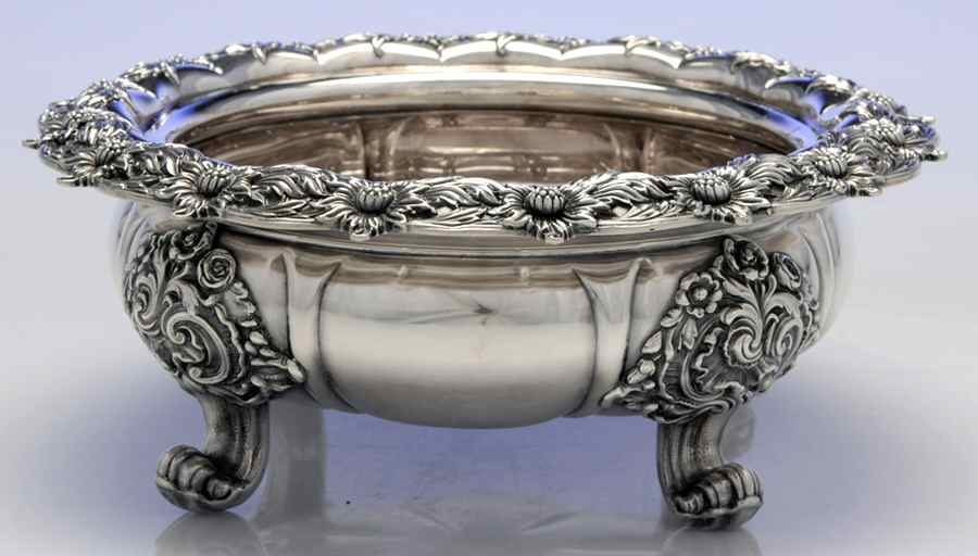 Chrysanthemum (Strl, 1880, Hlwr, 925-1000, FloralEdge) Round Sterling Footed Centerpiece by Tiffany & CO SILVER-1