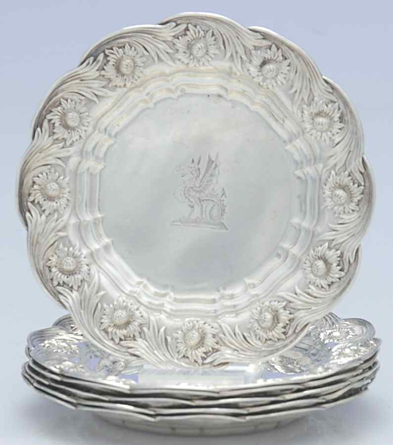 Chrysanthemum (Strl, 1880, Hlwr, 925-1000, FloralEdge) Butter Pat - Set of 6 by Tiffany & CO SILVER-1