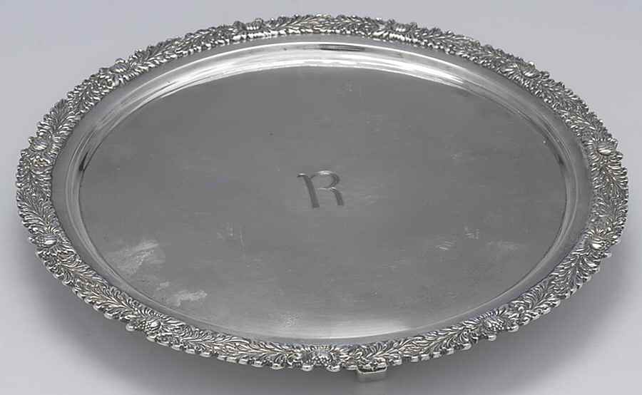 Chrysanthemum (Strl, 1880, Hlwr, 925-1000, FloralEdge) 9" 4 Toed Round Salver by Tiffany & CO SILVER-1