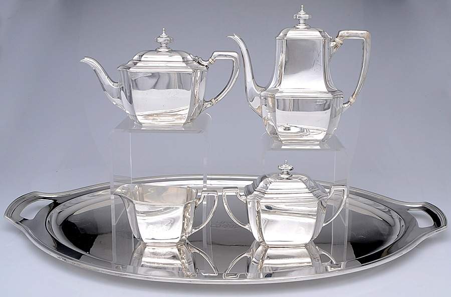 Hampton (Sterling, 1934, Hollowware) 5 Piece Tea Set (SCP, STP, SCR, SSU, WT27C) by Tiffany & CO SILVER-1