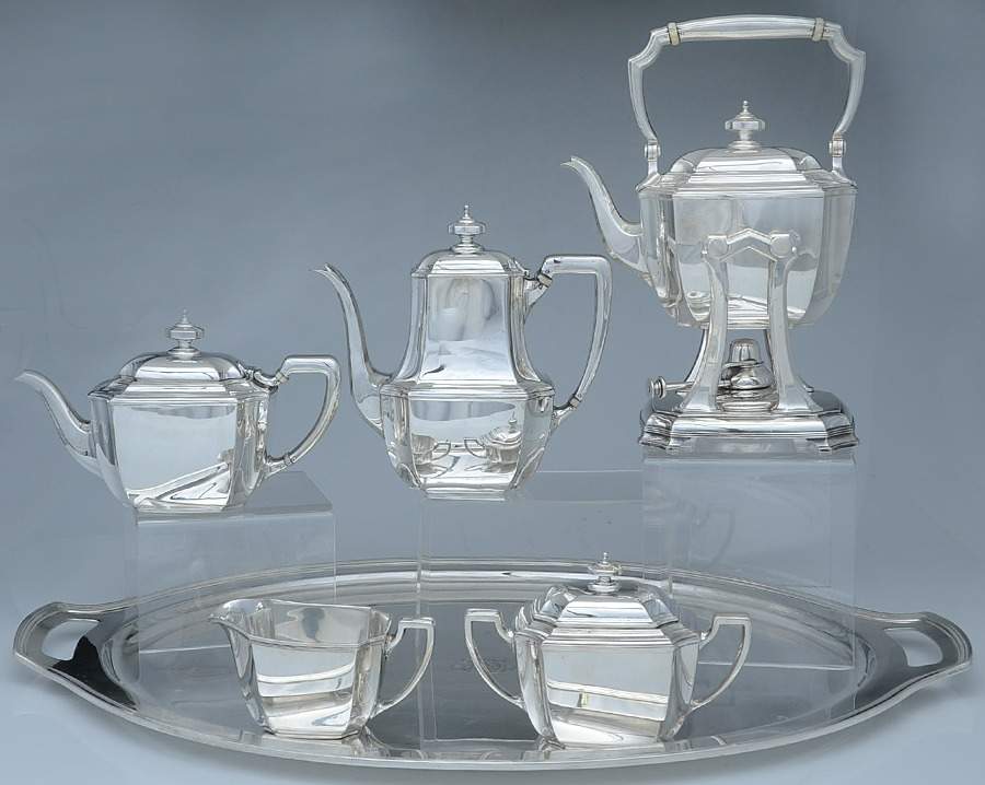 Hampton (Sterling, 1934, Hollowware) 6 Piece Tea Set (SCP, STP, SCR, SSU, SKES, WT27C) by Tiffany & CO SILVER-1