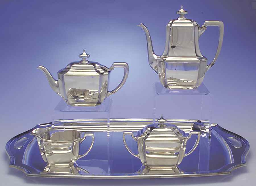 Hampton (Sterling, 1934, Hollowware) 5 Piece Tea Set (SCP, STP, SCR, SSU, WTL) by Tiffany & CO SILVER-1
