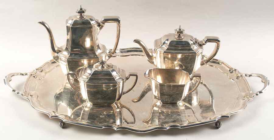 Hampton (Sterling, 1934, Hollowware) 5 Piece Tea Set (SCP, STP, SCR, SSU, PWTL) by Tiffany & CO SILVER-1
