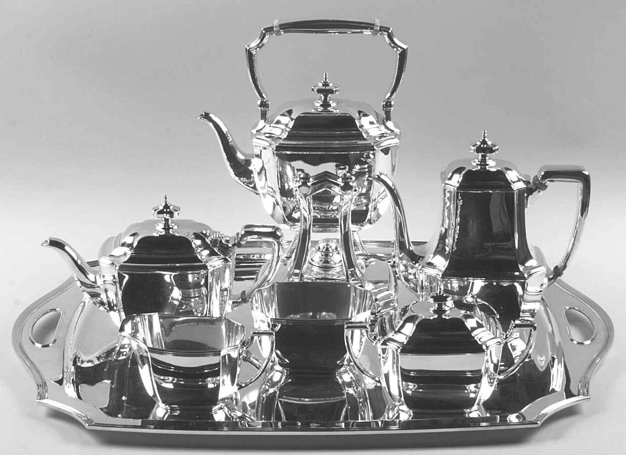 Hampton (Sterling, 1934, Hollowware) 7 Piece Tea Set (SCP, STP, SCR, SSU, SWB, SKES & WTL) by Tiffany & CO SILVER-1