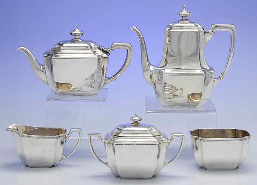 Hampton (Sterling, 1934, Hollowware) 5 Piece Tea Set (SCP, STP, SCR, SSU, SWB) by Tiffany & CO SILVER-1