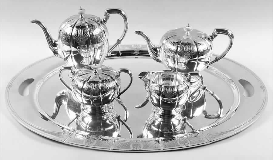 Windsor Castle (Sterling, Hollowware, Hand Chased) 5 Piece Tea Set (SCP, STP, SCR, SSU, WTL) by Tuttle-1