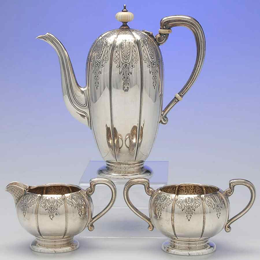 Windsor Castle (Sterling, Hollowware, Hand Chased) 3 Piece Demi Set by Tuttle-1