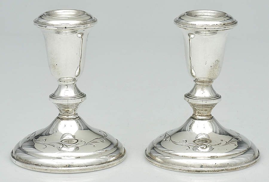 Awakening (Sterling, 1958, Hollowware) Pair of Weighted Candleholders by Towle Silver-1