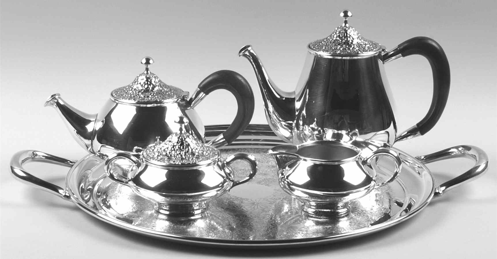Contessina (Silverplate, Hollowware) 5-Piece Silverplate Tea Set (with Tray) by Towle Silver-1