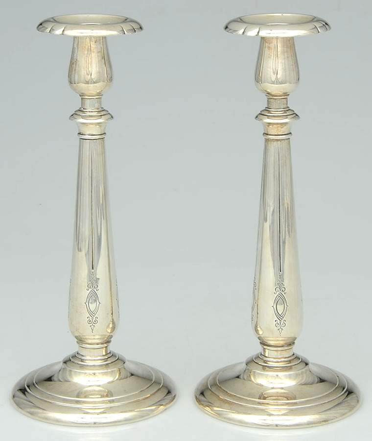 Lady Diana (Sterling, 1929, Hollowware) Pair of 9" Weighted Candlesticks by Towle Silver-1