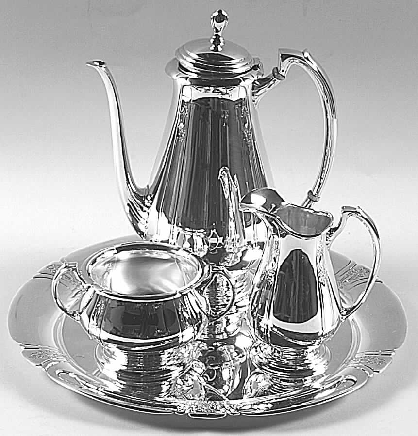 Lady Diana (Sterling, 1929, Hollowware) 4-Piece Sterling Demi Set with CR, SU, Tray by Towle Silver-1