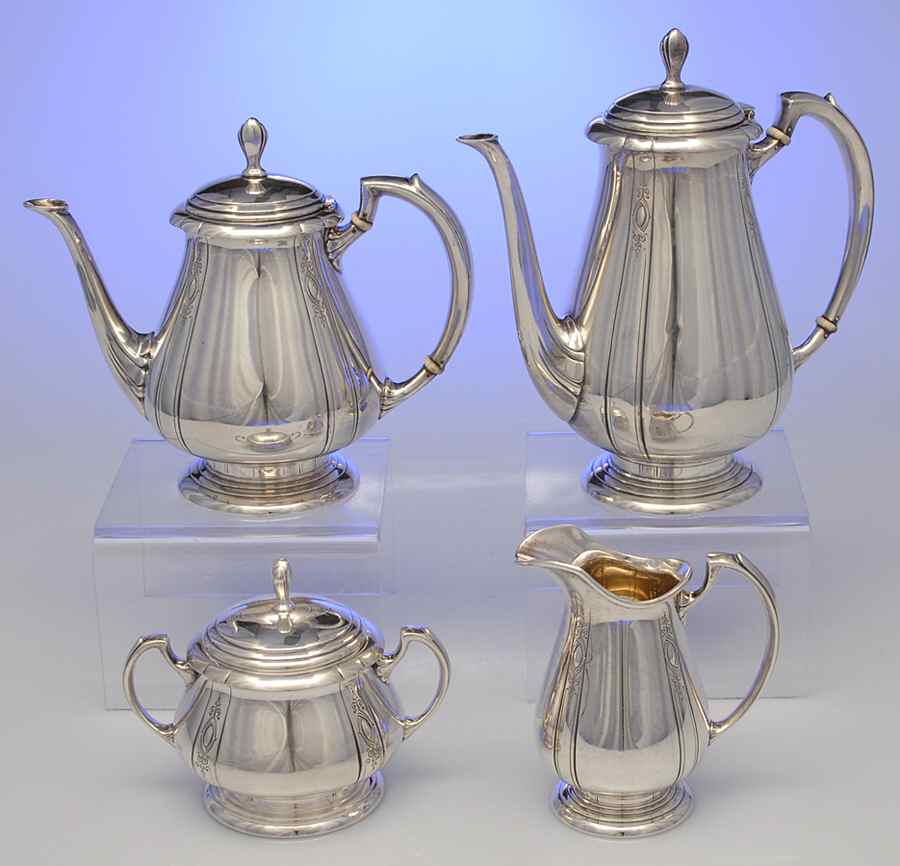 Lady Diana (Sterling, 1929, Hollowware) 4 Piece Tea Set (SCP, STP, SCR, SSU) by Towle Silver-1