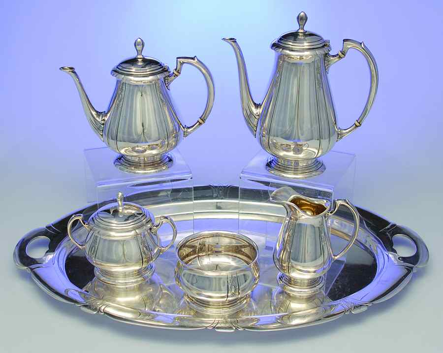 Lady Diana (Sterling, 1929, Hollowware) 6 Piece Tea Set (SCP, STP, SCR, SSU, SWB, WTL) by Towle Silver-1