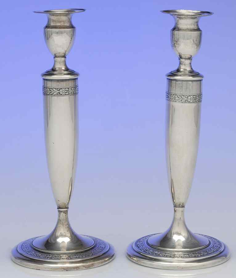 Virginia Carvel (Sterling, 1919, Hollowware) Pair of 10" Weighted Candlesticks by Towle Silver-1