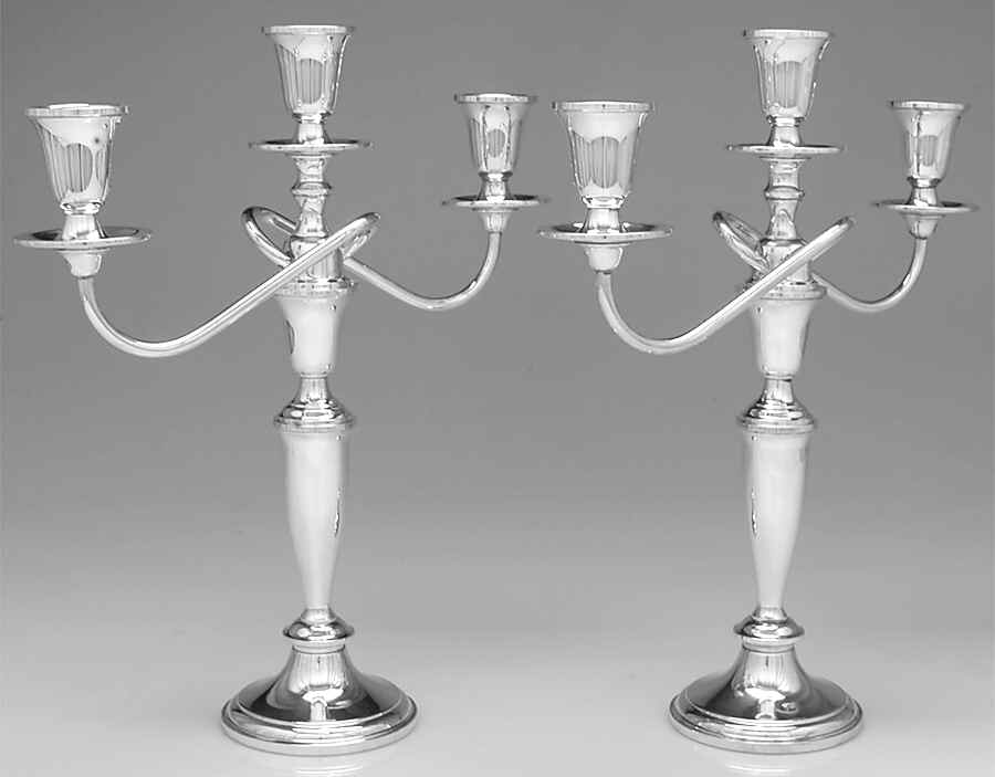 730 (Sterling, Hollowware) Pair of Weighted 3 Light Candelabra w/Drip Cups by Towle Silver-1