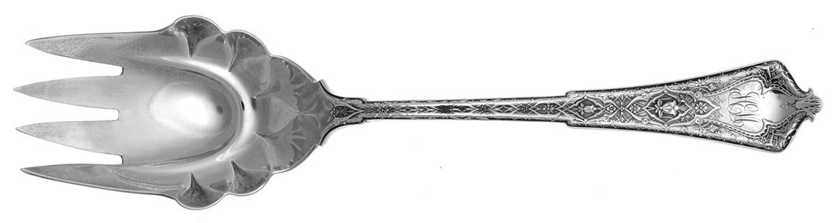 Persian (Sterling, 1872, Monograms) Solid Salad Serving Fork by Tiffany & CO SILVER-1