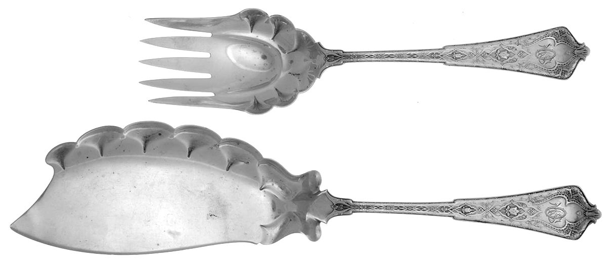 Persian (Sterling, 1872, Monograms) 2 Piece Large Solid Fish Serving Set by Tiffany & CO SILVER-1