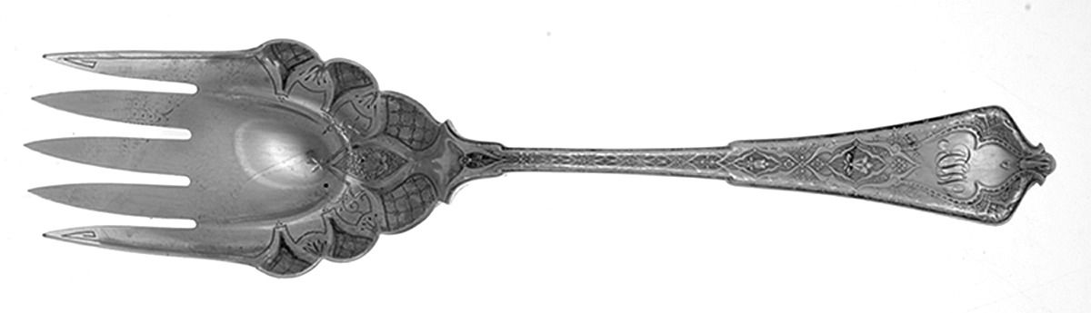 Persian (Sterling, 1872, Monograms) Large Solid Bright Fish Serving Fork by Tiffany & CO SILVER-1