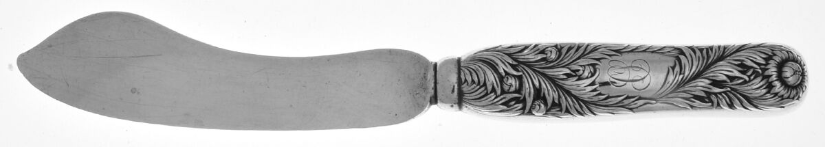 Chrysanthemum (Sterling, 1880, Monograms) Large Hollow Handle Master Butter,Sterling Blade by Tiffany & CO SILVER-1