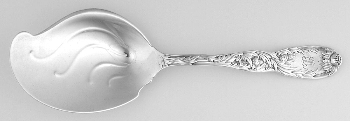 Chrysanthemum (Sterling, 1880, Monograms) Solid Fried Oyster Server by Tiffany & CO SILVER-1