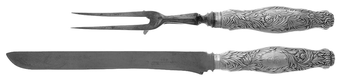 Chrysanthemum (Sterling, 1880, Monograms) Large 2-Piece Roast Carving Set w/Stainless Blade by Tiffany & CO SILVER-1
