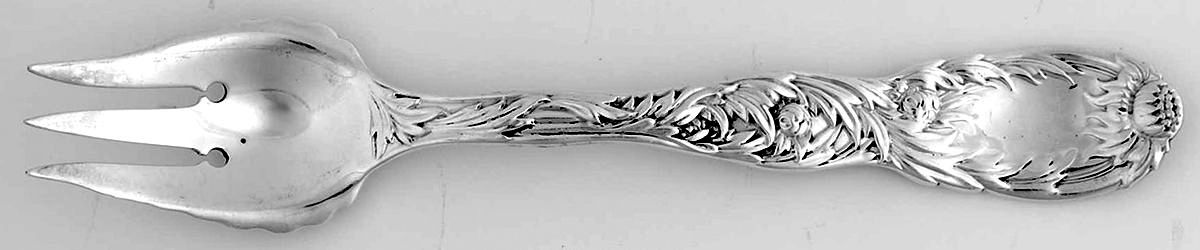 Chrysanthemum (Sterling, 1880, Monograms) 3 Tine Pastry Fork by Tiffany & CO SILVER-1