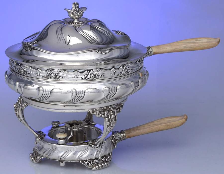 Wave Edge (Sterling, 1884, Waves, Hollowware) Chafing Dish W/Lid, Liner, Stand & Burner by Tiffany & CO SILVER-1