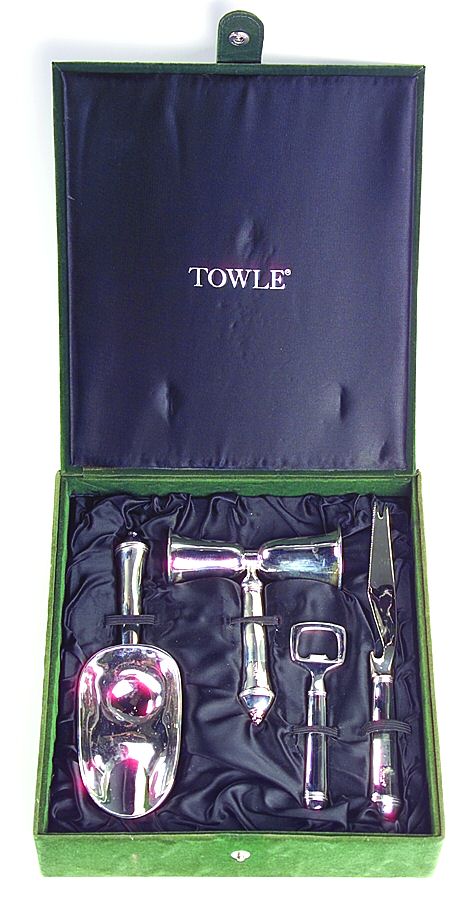 Copenhagen (Silverplate, 2000, Glossy) (4 Piece) Bar Set (ICSCV,JIGDS,BOV & BARK) w/Case by Towle Silver-1