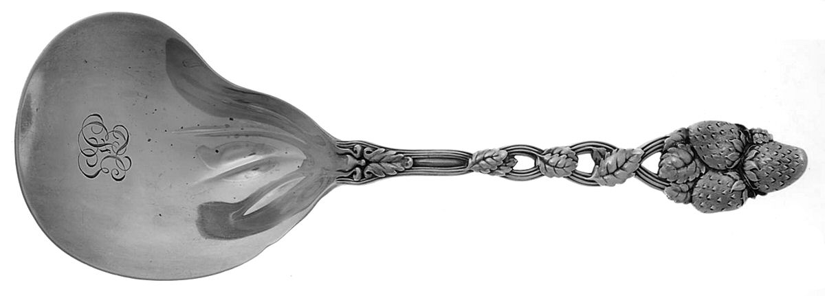 Strawberry (Sterling, Pierced) Berry Casserole Spoon w/Kidney Bowl by Tiffany & CO SILVER-1