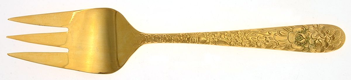 Golden Fragonard (Gold Electroplate) Medium Solid Cold Meat Serving Fork by Towle Silver-1