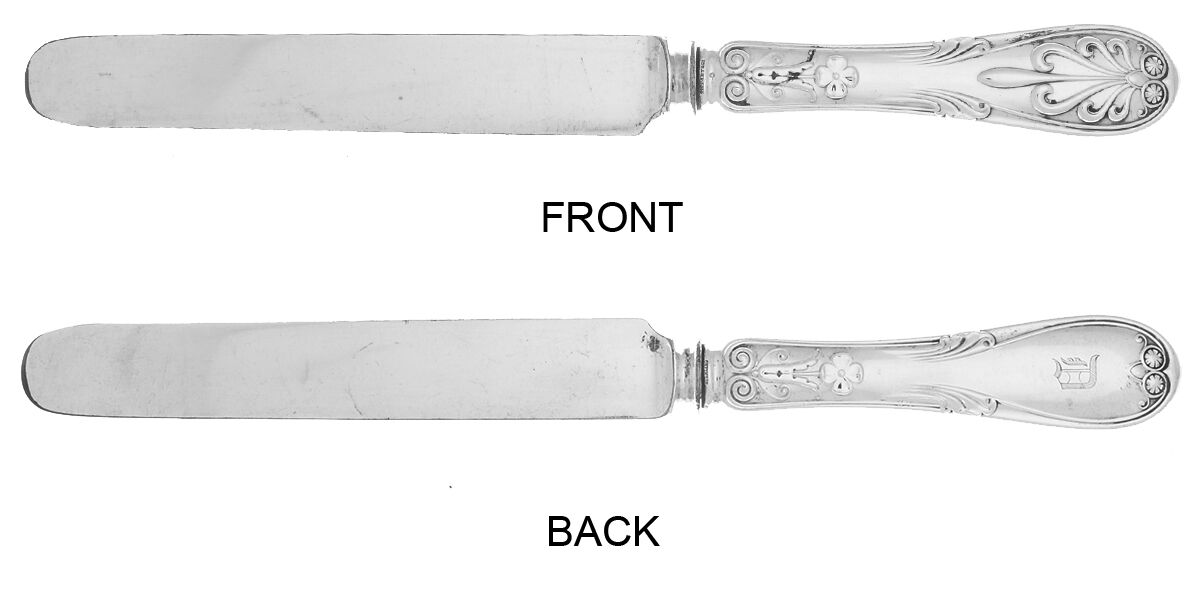 Saratoga (Sterling, 1870, Monograms) Blunt Hollow Handle Knife W/Bolster by Tiffany & CO SILVER-1