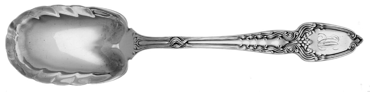 Broom Corn (Sterling, 1890, Monograms, M-T-C Stamp) Large Preserve Spoon by Tiffany & CO SILVER-1
