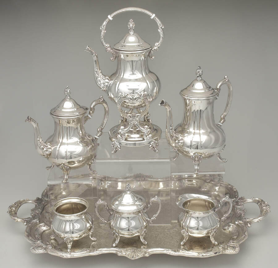 TWS305 (SILVERPLATE, HOLLOWWARE) 7-Piece Plated Tea Set (w/ Waste, Kttle & Try) by Towle Silver-1