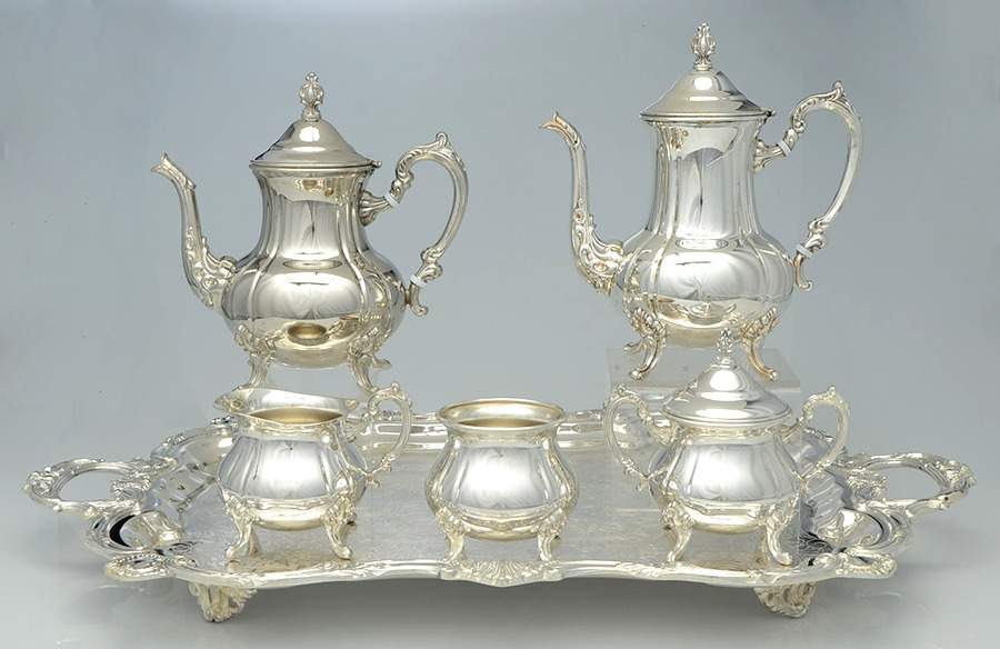 TWS305 (SILVERPLATE, HOLLOWWARE) 6-Piece Plated Tea Set (Waste & Tray) by Towle Silver-1
