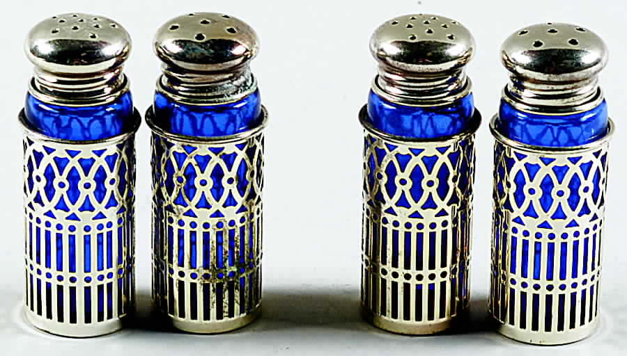 Silverplate Hollowware Salt and Pepper with Cobalt Liner (2 Pairs) by Towle Silver-1
