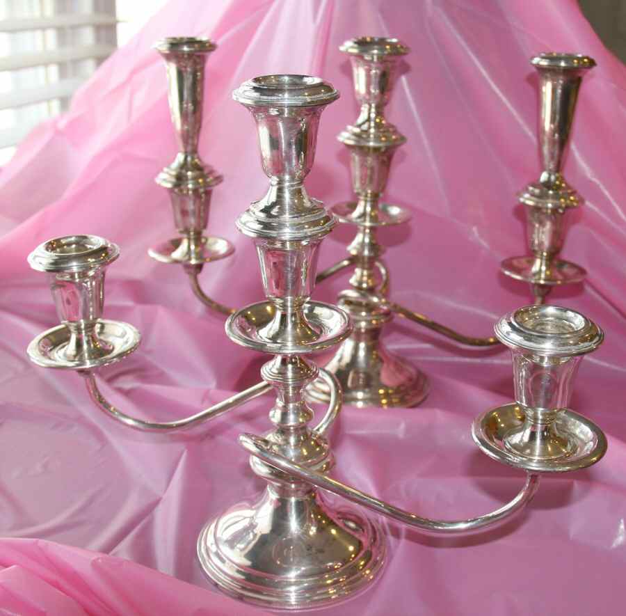 730 (Sterling, Hollowware) Weighted 3 Light Candelabra w/Drip Cups by Towle Silver-1
