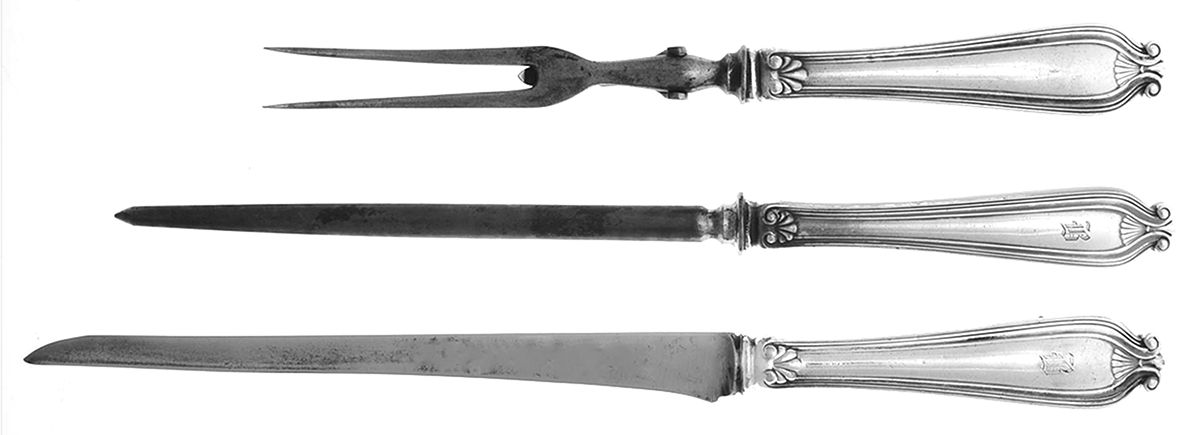 Whittier (Silverplate, 1907) Large 3-Piece Roast Carving Set w/ Stainless Blade by Tiffany & CO SILVER-1
