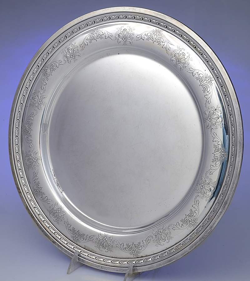 Candlelight-Chased (Sterling, Hollowware) 15" Round Tray by Towle Silver-1