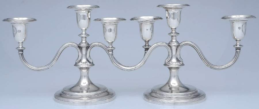 Hamilton (Sterling, Hollowware) Pair of 7" 3 Light Candelabras by Tiffany & CO SILVER-1