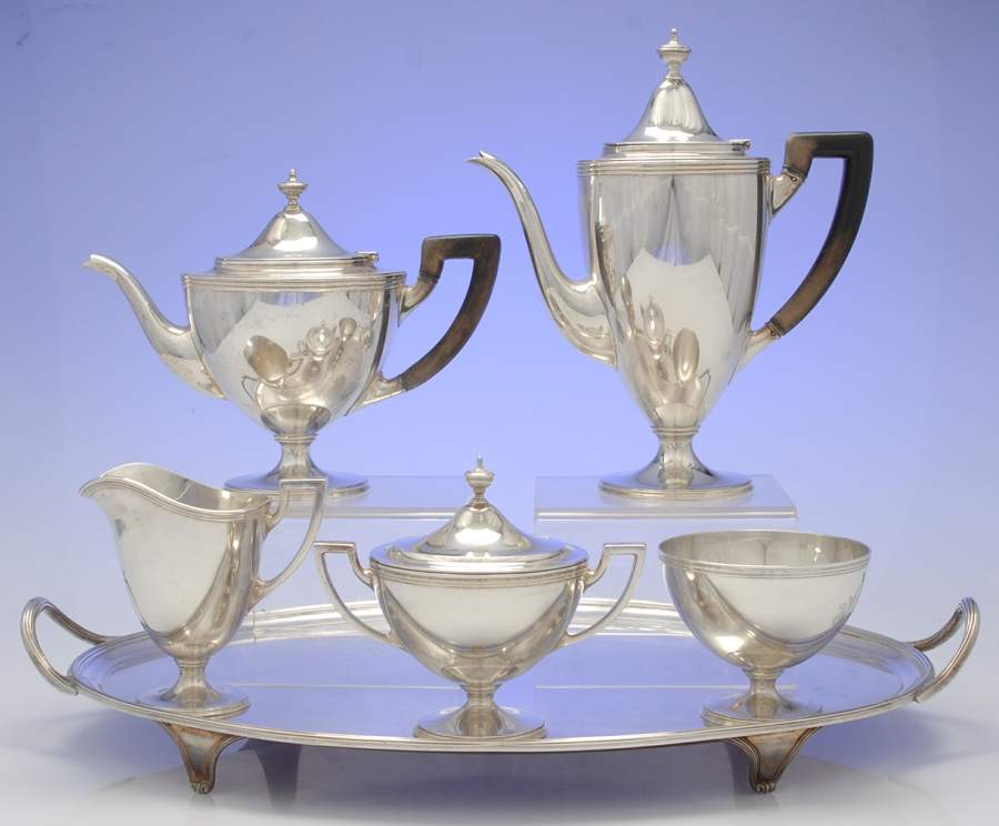 Hamilton (Sterling, Hollowware) 6 Piece Tea Set (SCP*, STP*, SCR*, SSU8, SWB*, WT19) by Tiffany & CO SILVER-1