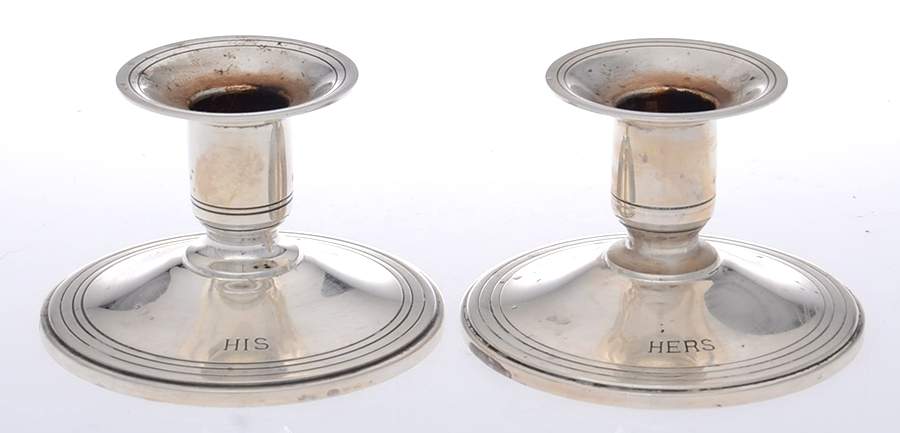 Hamilton (Sterling, Hollowware) Pair of 2" Console Candleholders by Tiffany & CO SILVER-1