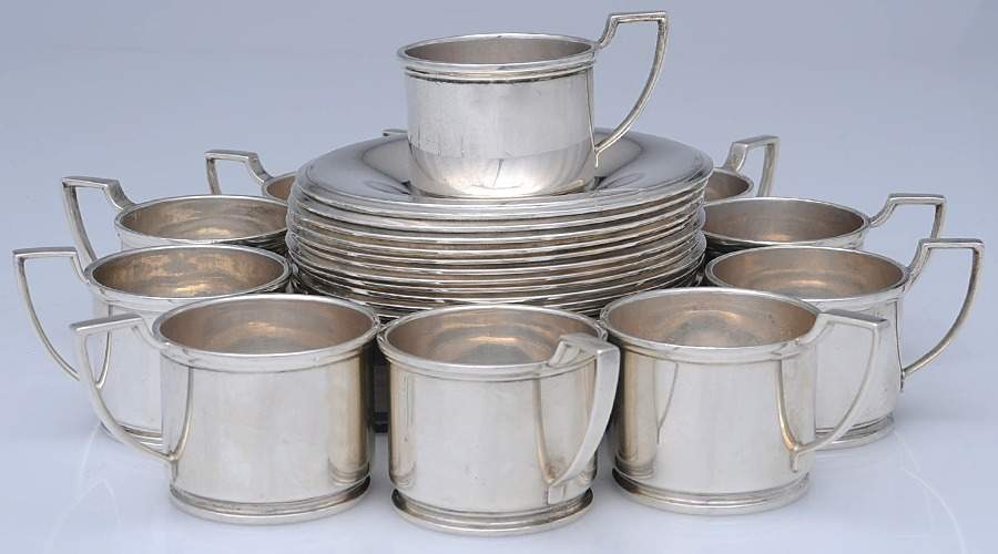 Hamilton (Sterling, Hollowware) Demitasse Cup & Saucer-No Liners - Set of 12 by Tiffany & CO SILVER-1